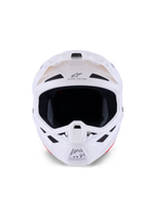 Alpinestars S-M7 Solid Helmet, Motocross Helmet, White Glossy, frontal view showing ventilation ports and chin guard, aerodynamic composite shell design for off-road racing
