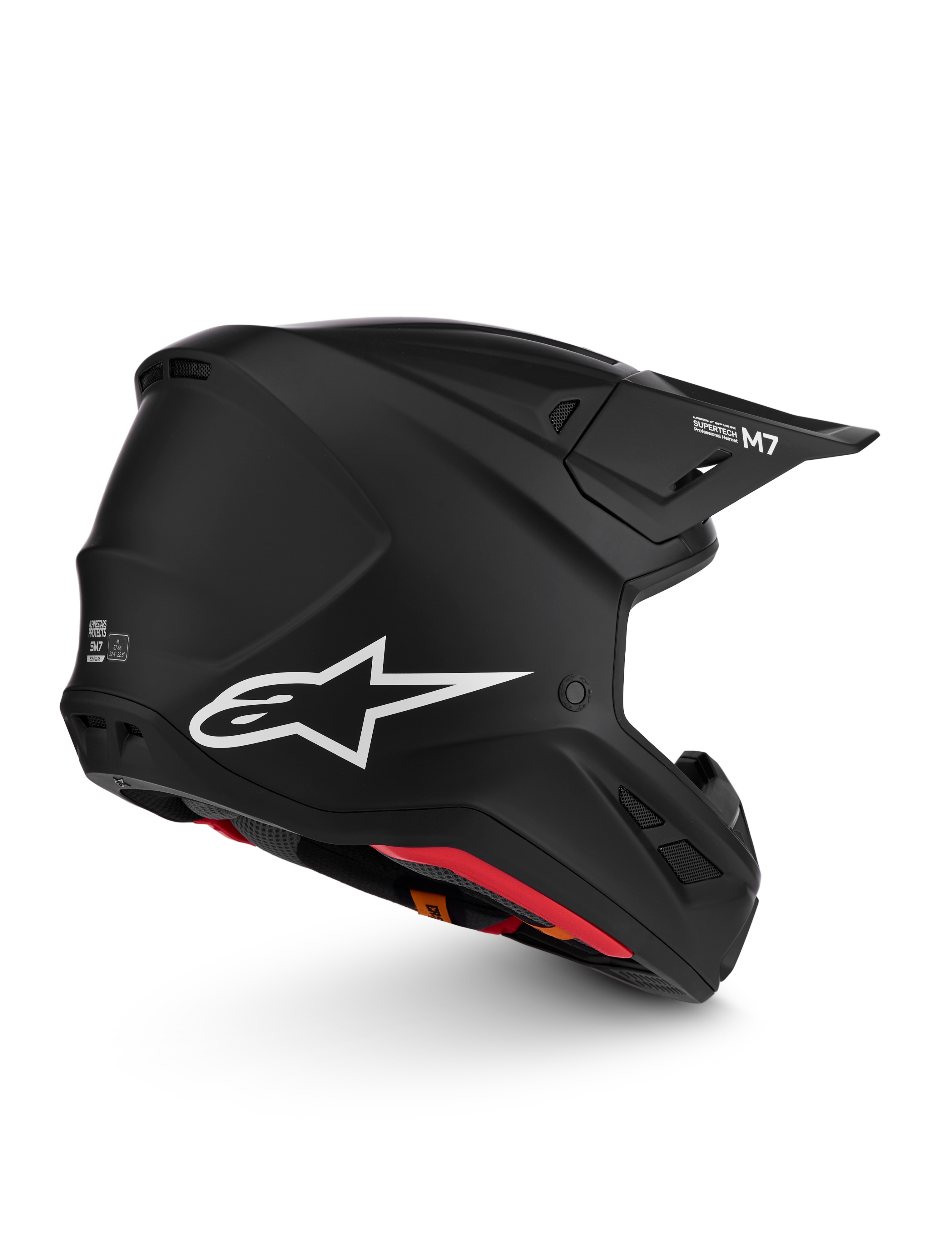 Alpinestars S-M7 Solid ECE06, czarny matowy kask motocyklowy do motocrossu, białe logo z gwiazdą, aerodynamiczny design, certyfikat ECE 22.06