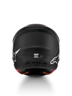 Alpinestars S-M7 Solid ECE06, czarny matowy kask motocrossowy w widoku z tyłu, rozmiar M, certyfikat ECE 22.06.