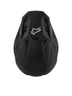 Kask Alpinestars S-M7 Solid ECE06, czarny matowy kask motocrossowy, aerodynamiczna skorupa z białym logo Astars i widocznymi wlotami powietrza, certyfikat ECE 22.06.