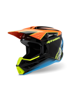 Alpinestars S-M3 Youth Fray Helmet, kask motocrossowy, czarny, pomarańczowy, żółty i niebieski, błyszczące wykończenie, aerodynamiczny daszek, wyraźne logo, do młodzieżowych wyścigów terenowych