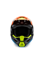 Alpinestars S-M3 Youth Fray Helmet, widok z przodu czarnego kasku motocrossowego, wyraziste pomarańczowe, neonowe żółte i niebieskie grafiki, przeznaczony do wyścigów off-road dla młodzieży