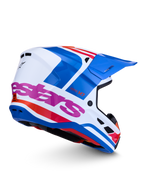 Alpinestars S-M7 Core Helmet ECE06, Glossy White and Blue Motocross Helmet with Pink accents, ECE 22.06 Certified.