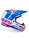 Alpinestars Kask S-M7 Core ECE06, kask motocrossowy off-road, biały, niebieski i różowy, błyszczące wykończenie, certyfikat ECE 22.06, lekka skorupa kompozytowa
