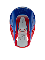 Alpinestars Supertech M10 Aeon Helmet, Motocross Helmet, Bright Red and Blue Glossy, top-down view showing silver central panel with M10 branding, aerodynamic shell with red and blue accents, mesh ventilation ports, high-performance motocross head protection