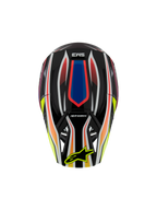 Alpinestars S-M3 Youth Wurx Helmet ECE 22.06, kask motocrossowy, czarny z intensywną czerwoną, niebieską i żółtą grafiką, widok z góry z logo SM3 i żółtym logo Alpinestars na daszku, ochronny sprzęt off-road