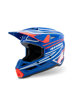 Alpinestars S-M3 Youth Wurx Helmet, Motocross Helmet, Glossy Blue with Red and White graphics, sharp aerodynamic design featuring a prominent visor and multiple ventilation ports, designed for youth off-road and MX racing