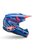 Alpinestars S-M3 Youth Wurx Helmet, Motocross Youth Helmet, Blue with Red and White graphics, side profile featuring aerodynamic visor, ventilation slots, and star logo, glossy finish, ECE 22.06 certified