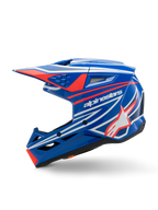 Alpinestars S-M3 Youth Wurx Helmet, Motocross Helmet, Blue Red White and Black Glossy, featuring bold graphics with the Alpinestars logo and star, side profile view with aerodynamic vents and integrated visor, off-road racing gear