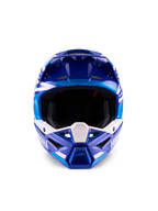 Yamaha S-M3 Helmet ECE 22.06, kask motocrossowy, niebiesko-biały z połyskiem, widok z przodu podkreślający ochronną szczękę z brandingiem Yamaha i licznymi otworami wentylacyjnymi