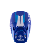 Alpinestars Yamaha S-M3 Youth Motocross Helmet, niebiesko-biały z połyskiem, widok z góry przedstawiający zewnętrzną skorupę i daszek, z logo Yamaha i Alpinestars, aerodynamiczny design z błyszczącym wykończeniem i białymi akcentami graficznymi.
