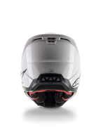 Alpinestars S-M5 Solid Helmet ECE 22.06, kask motocrossowy, biały błyszczący, widok z tyłu z aerodynamicznymi otworami wylotowymi i czarnym dolnym wykończeniem z logo, stylowy sprzęt ochronny do wyścigów terenowych