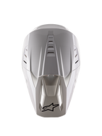 Alpinestars S-M5 Solid Helmet ECE 22.06, kask motocrossowy, biały błyszczący, widok z góry ukazujący górne otwory wentylacyjne oraz czarne logo na czubku daszka
