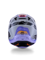 Alpinestars S-M3 Jettson Youth Helmet ECE 22.06, Motocross Helmet, Rear view in Gray Purple and Black Glossy, featuring Jett Lawrence signature graphic, bold black branding, and ventilation ports, glossy finish for off-road racing