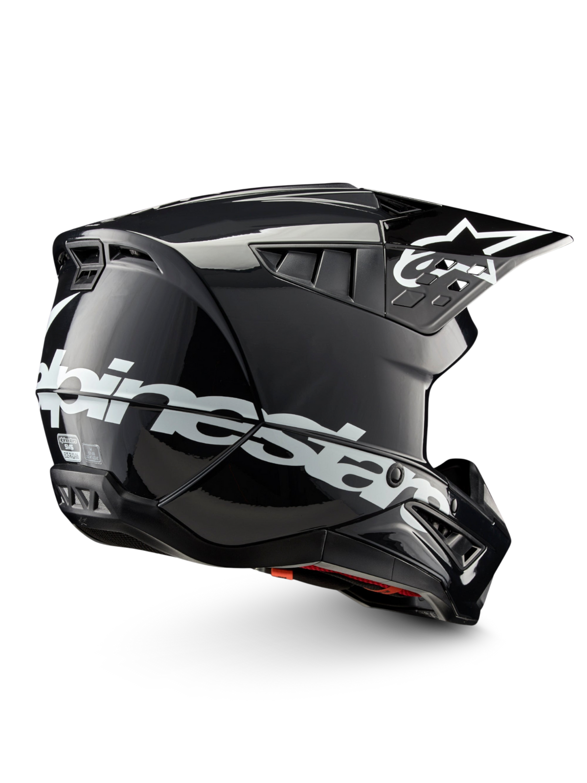 Alpinestars Kask S-M5 Corp ECE 22.06, ciemnoszary błyszczący i biały kask motocrossowy, certyfikacja terenowa.