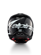 Kask Alpinestars S-M5 Corp, motocrossowy, ciemnoszary błyszczący, widok z tyłu z białym logo, certyfikat ECE 22.06
