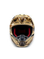 Kask Alpinestars S-M5 Mineral, kask motocrossowy, brązowy kamuflaż, certyfikat ECE 22.06, widok z przodu, czerwona wyściółka