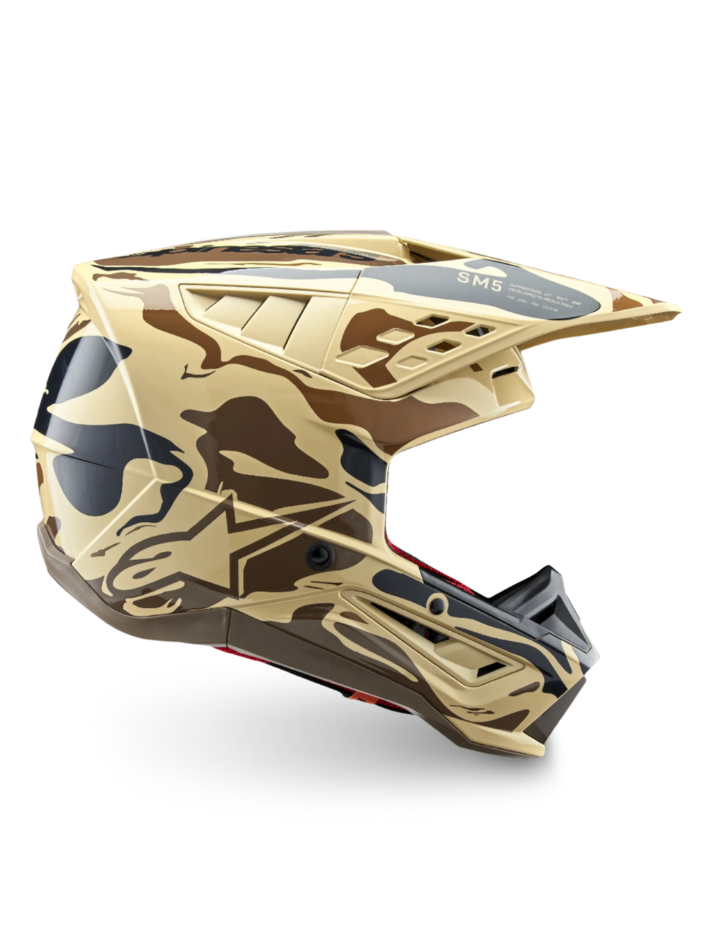 Kask Alpinestars S-M5 Mineral w beżowym i brązowym kamuflażu, ochrona off-road z certyfikatem ECE 22.06