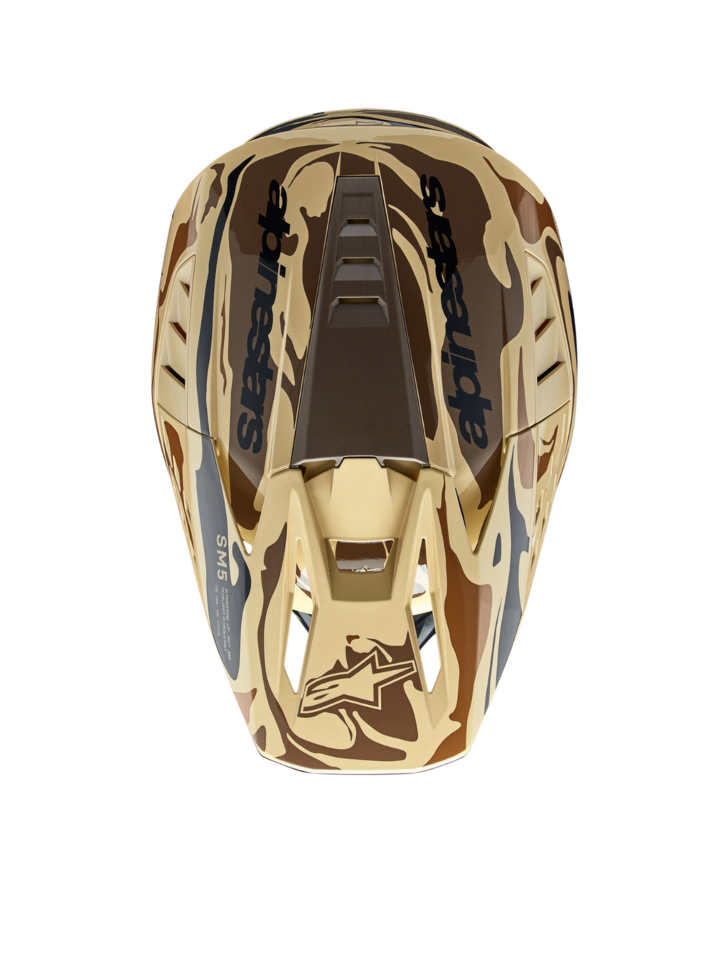 Kask Alpinestars S-M5 Mineral ECE 22.06, kask motocyklowy motocrossowy, brązowy i beżowy kamuflaż, lekka wentylowana skorupa