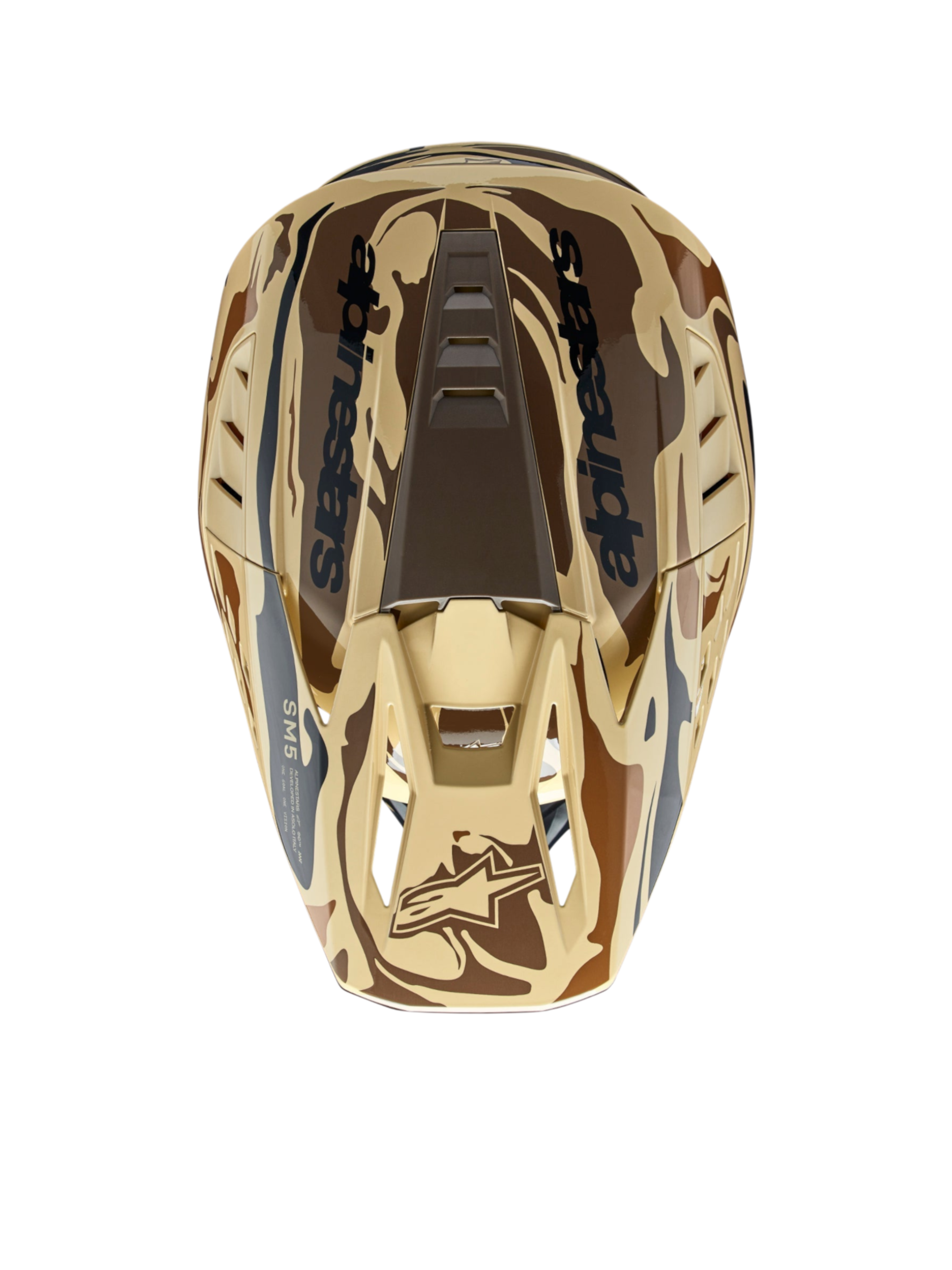 Kask Alpinestars S-M5 Mineral ECE 22.06, kask motocyklowy motocrossowy, brązowy i beżowy kamuflaż, lekka wentylowana skorupa