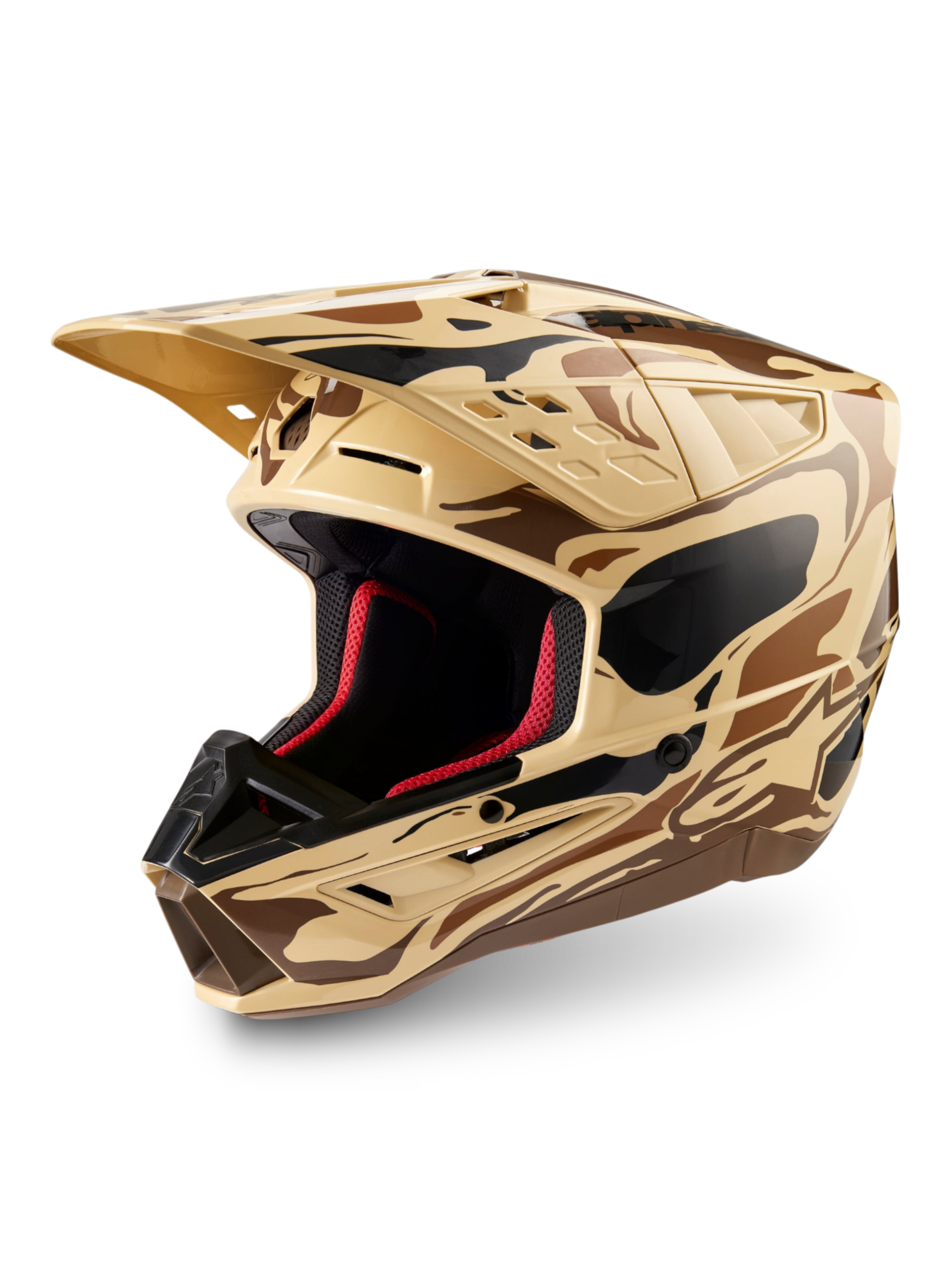 Alpinestars S-M5 Mineral, kask motocyklowy motocrossowy, matowy wzór camo w kolorach brązowym i beżowym, certyfikowany ECE 22.06, ochrona terenowa