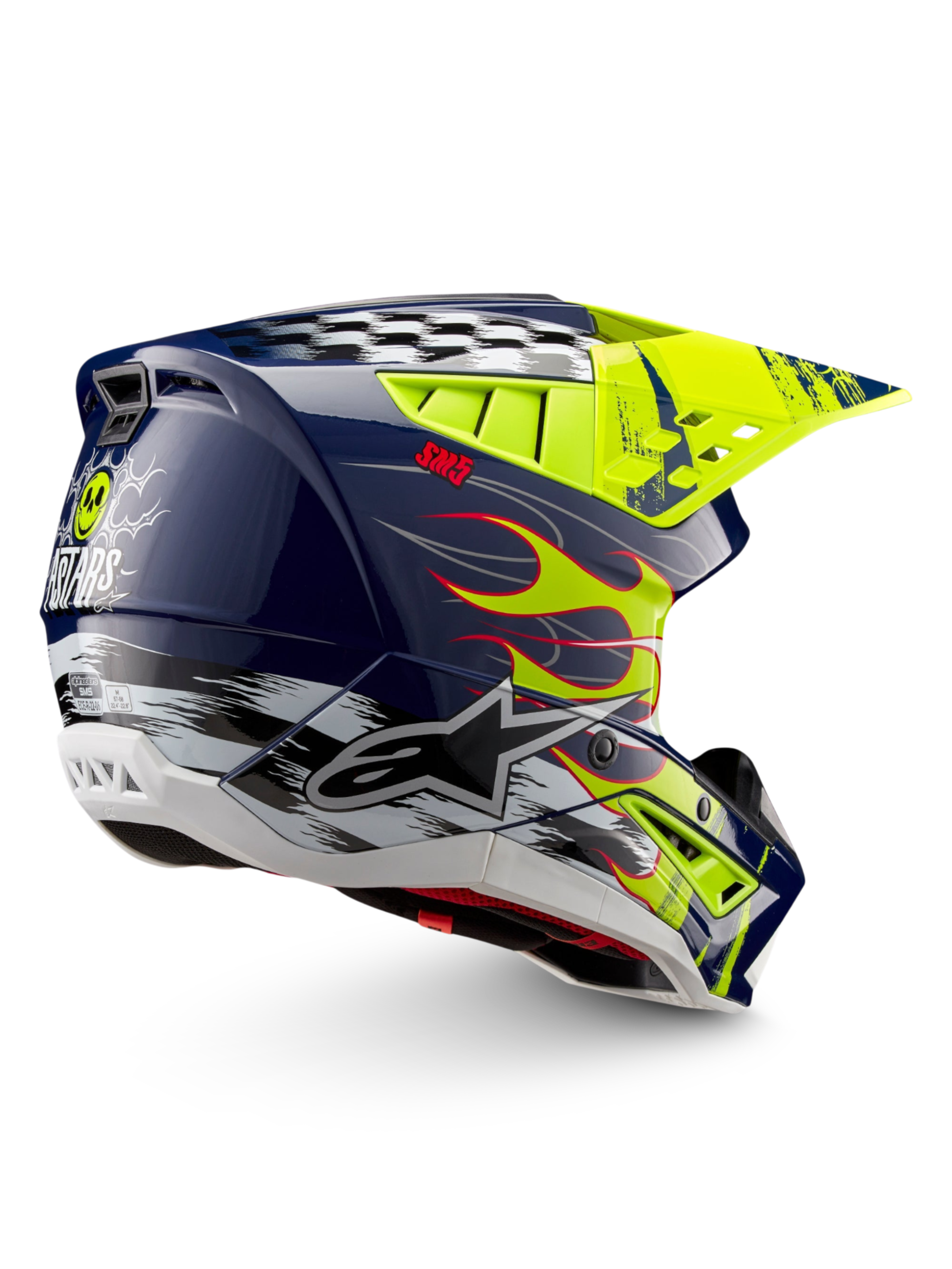 Alpinestars S-M5 Rash Helmet, Motocross Off-road, Night Navy and Yellow Fluo Glossy, ECE 22.06 certified protection.