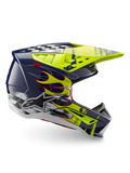 Alpinestars S-M5 Rash Helmet ECE 22.06, Motocross Helmet in Night Navy and Yellow Fluo Glossy featuring flame graphics and Alpinestars logo, optimized for off-road racing protection.