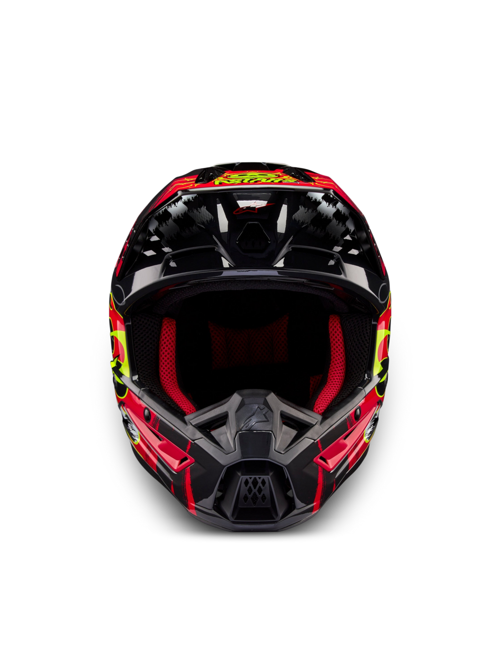 Alpinestars S-M5 Rash ECE 22.06, kask motocrossowy, ciemnoszary i jasnoczerwony, wentylowana skorupa, widok z przodu.