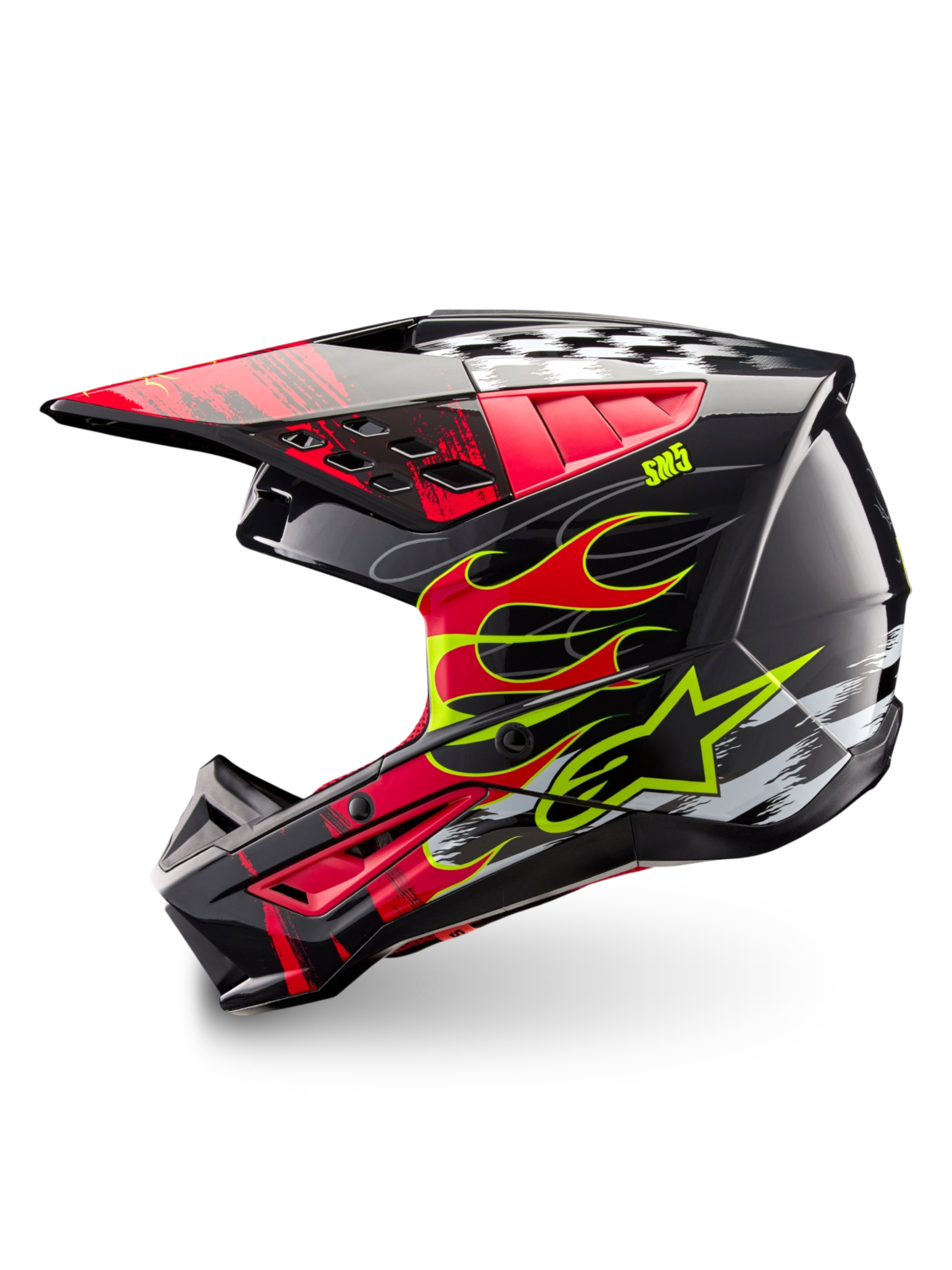 Alpinestars S-M5 Rash, kask motocrossowy, ciemnoszary i jasnoczerwony, lekka skorupa termoplastyczna, norma ECE 22.06.