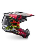 Alpinestars kask S-M5 Rash ECE 22.06, ciemnoszary i jasnoczerwony kask motocrossowy z grafiką płomieni, lekka skorupa
