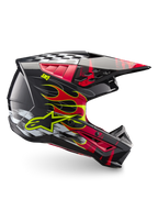 Alpinestars kask S-M5 Rash ECE 22.06, ciemnoszary i jasnoczerwony kask motocrossowy z grafiką płomieni, lekka skorupa