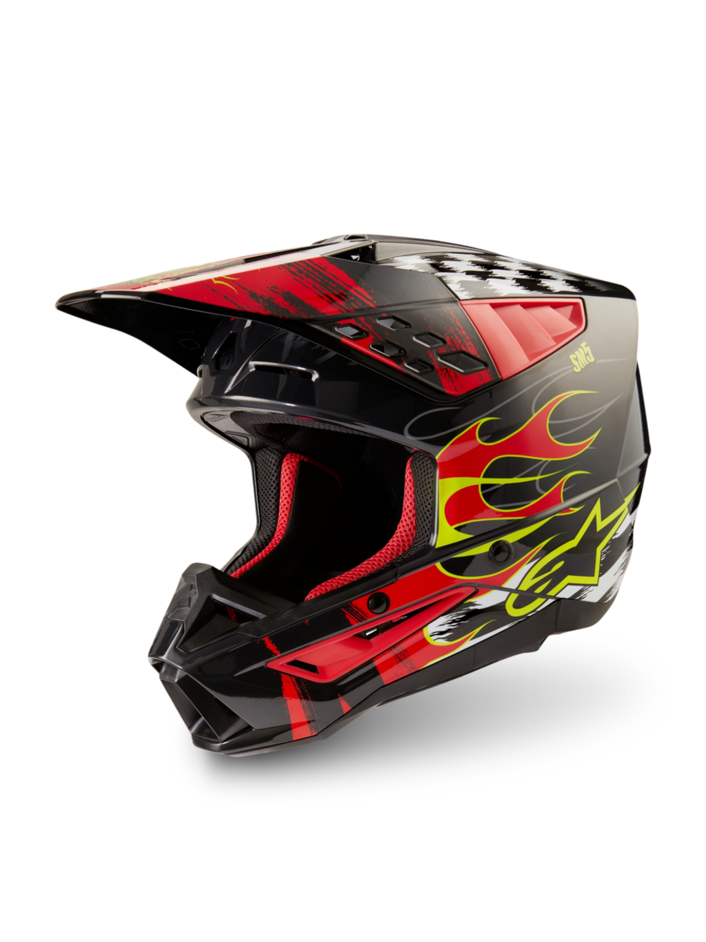Alpinestars S-M5 Rash, kask motocrossowy ECE 22.06, ciemnoszary i jasnoczerwony błyszczący, lekka ochrona off-road