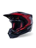 Alpinestars Honda S-M5 Helmet, Motocross Helmet, Black Red Glossy, featuring silver Honda graphics and SM5 logo, aerodynamic profile with large air intakes and an adjustable peak, designed for off-road racing