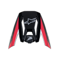 Wizjer Alpinestars Honda S-M5, czarno-czerwony błyszczący, zamienny daszek do kasku motocrossowego, z białymi logo Alpinestars i Honda, czerwono-białe paski graficzne, błyszczące wykończenie do jazdy terenowej