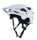 Alpinestars Vector Tech Solid Helmet, kask rowerowy MTB, biały matowy i błyszczący, o angularnej konstrukcji z licznymi otworami wentylacyjnymi, czarnymi regulowanymi paskami podbródkowymi, żółtą wyściółką wewnętrzną Mips i regulowanym przednim daszkiem