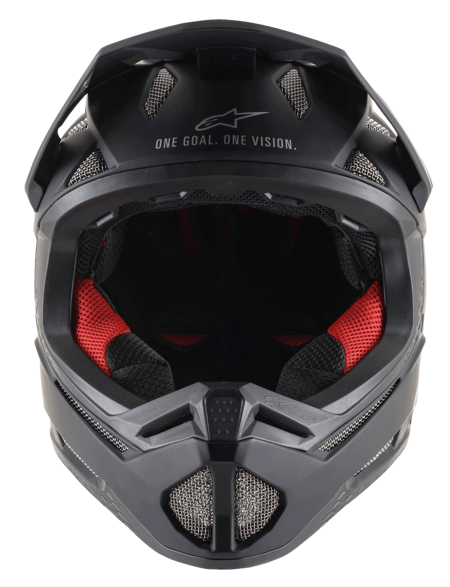 Missile Tech Solid Helmet in Matte Black, full-face MTB helmet with red interior padding and high-flow mesh vents.