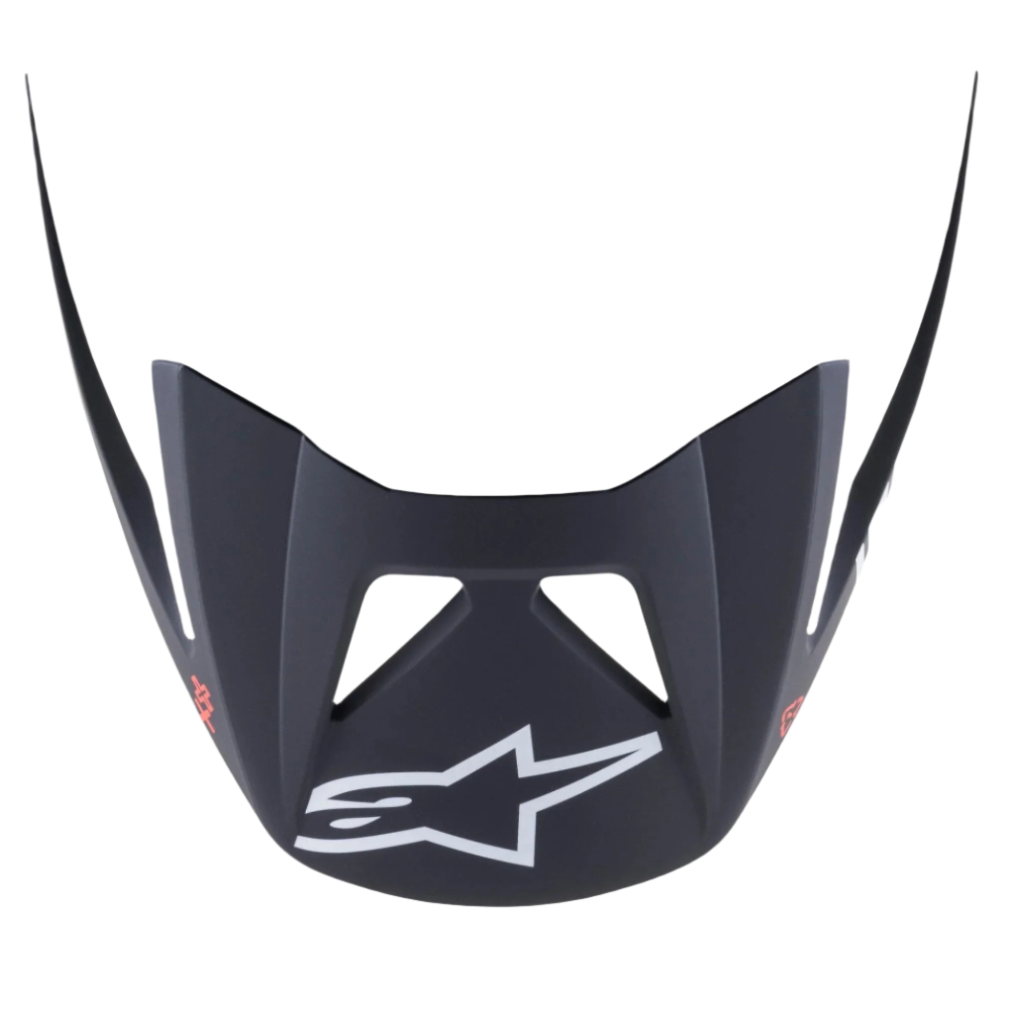 Alpinestars Visor Vector Tech A1, wymienny wizjer do kasku rowerowego, czarny matowy z jasnoszarymi elementami, białe logo A-star z przodu, wytrzymała konstrukcja z tworzywa do MTB trail i enduro