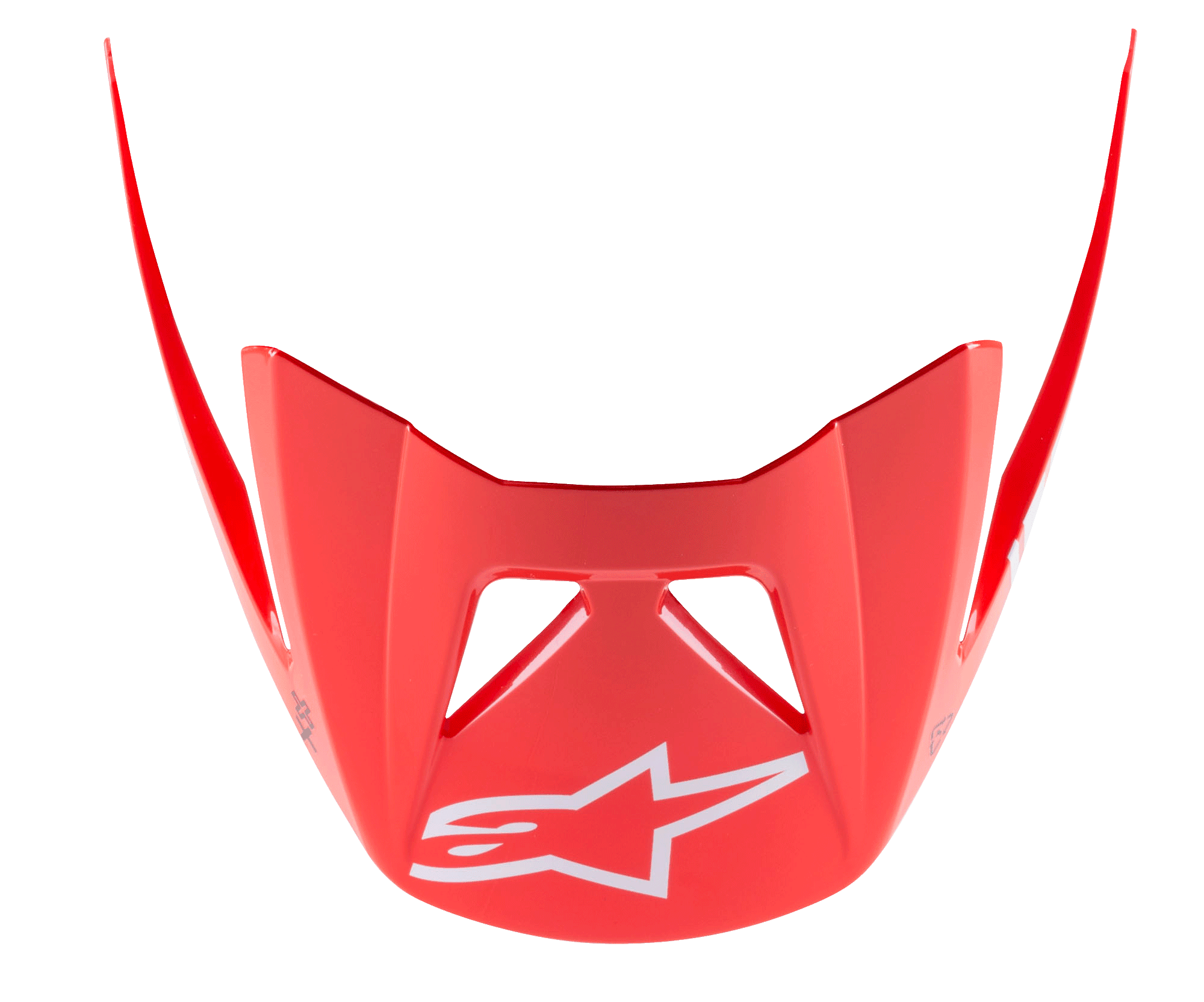 Alpinestars Visor Vector Tech A2, wizjer do kasku MTB, jasnoczerwony z białym logo gwiazdy, aerodynamiczny design z kanciastymi wypustkami, błyszczące wykończenie do kolarstwa górskiego