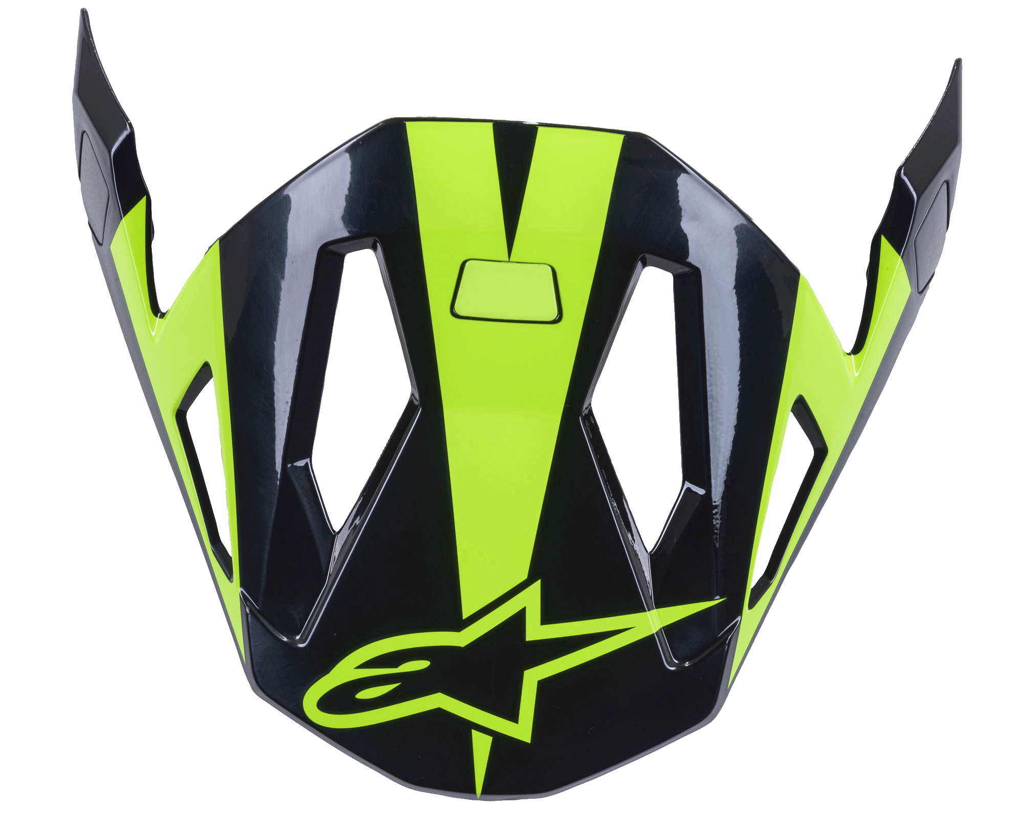Alpinestars Missile Visor, akcesorium do kasku MTB, czarny i żółty fluo z połyskiem, aerodynamiczna konstrukcja z wycięciami na przepływ powietrza, błyszczące wykończenie z neonowożółtym logo gwiazdy