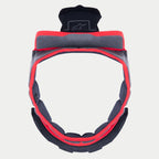 Alpinestars Supertech R10 Crown Pad, wymienna wyściółka górna kasku, szara miękka tkanina z czerwonym wykończeniem i czarnymi wypustkami mocującymi, okrągła konstrukcja do kasków S-R10, haftowane logo gwiazdy na górnej wypustce