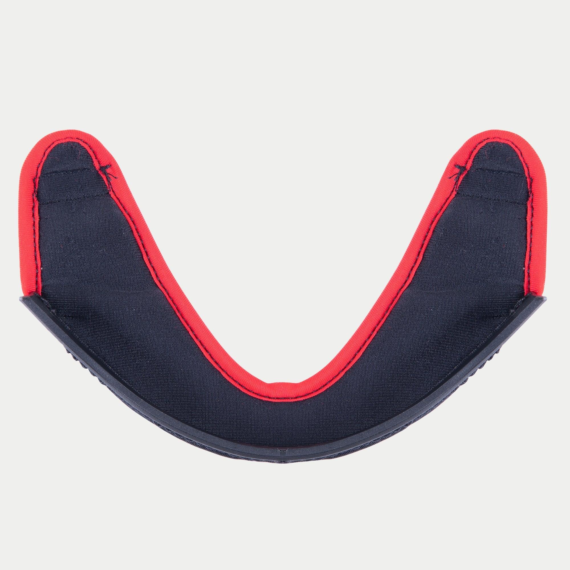 Alpinestars Supertech R10 Chin Curtain, osłona podbródka do kasku, czarna tkanina z jaskrawoczerwonym wykończeniem, zakrzywiony kształt litery U, oficjalna część zamienna do kasków motocyklowych S-R10