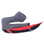 Alpinestars Supertech R10 Regular Cheek Pad, prawa wkładka policzkowa do kasku motocyklowego, szara miękka wyściółka z czarnymi i czerwonymi akcentami, czerwony uchwyt systemu awaryjnego wypinania ERS