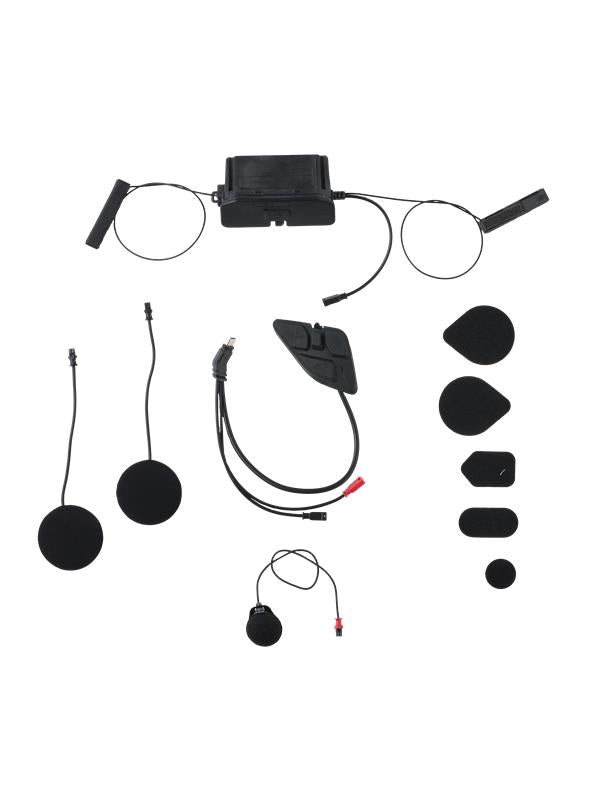 Alpinestars A-Connect Communication System, Black motorcycle helmet intercom accessories including control unit, speakers, and wiring components