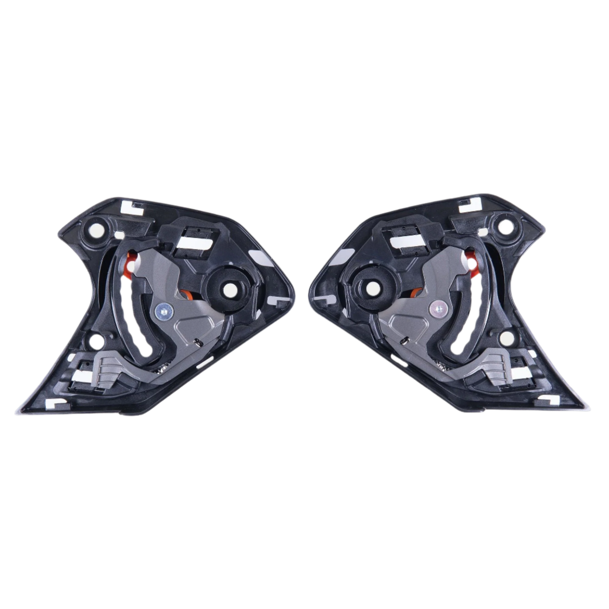 Alpinestars Supertech R10 Shield Mechanism, para czarnych zamiennych mechanizmów wizjera, lewy i prawy element z mechanicznymi punktami obrotu i montażu do kasków motocyklowych S-R10