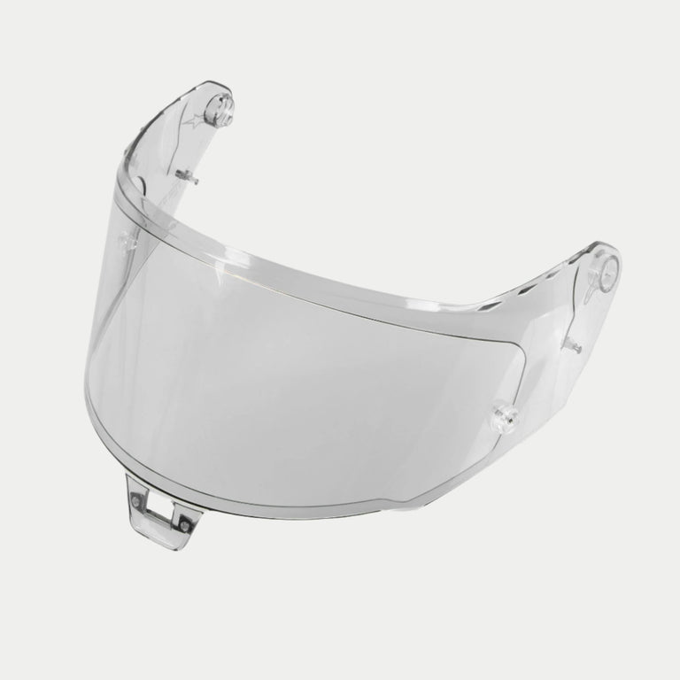Alpinestars Supertech R10 AFHS-01 Shield, Replacement Helmet Visor, Clear, transparent plastic construction for S-R10 racing helmets, curved design with precise mounting points, official motorcycle helmet accessory