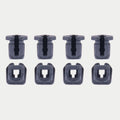 Alpinestars Supertech R10 Connector Set For Spoiler, akcesorium do kasku, czarny, zestaw ośmiu zamiennych plastikowych złączy, widok w dwóch rzędach przedstawiający profil boczny i widok z góry, oficjalna część zamienna do kasków S-R10