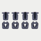 Alpinestars Supertech R10 Connector Set For Spoiler, akcesorium do kasku, czarny, zestaw ośmiu zamiennych plastikowych złączy, widok w dwóch rzędach przedstawiający profil boczny i widok z góry, oficjalna część zamienna do kasków S-R10