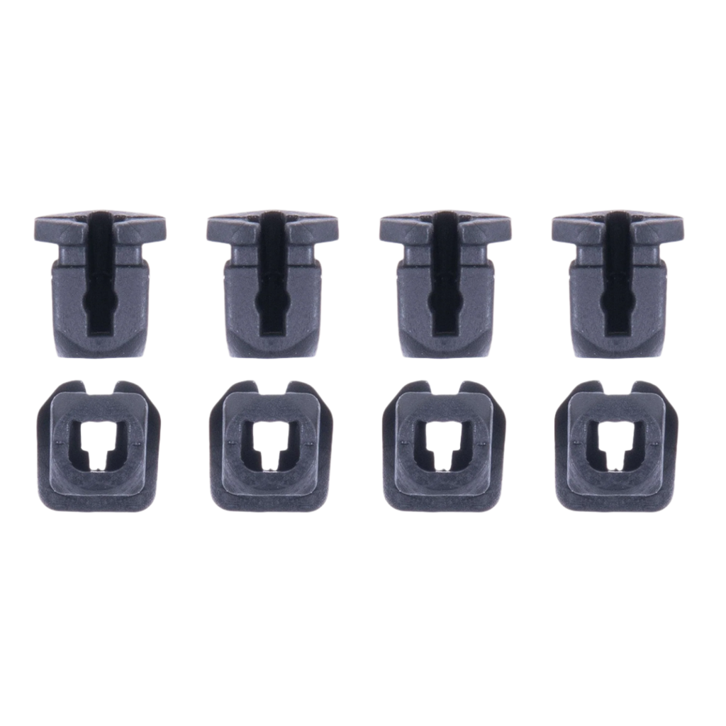 Alpinestars Supertech R10 Connector Set For Spoiler, ośmioelementowy zestaw zamienny, czarne plastikowe klipsy, zawierający cztery złącza kołkowe i cztery z kwadratową podstawą, oficjalne akcesorium do kasków motocyklowych S-R10