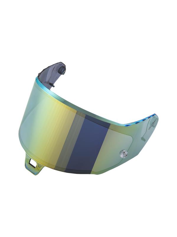 Alpinestars Supertech R10 AFHS-01 Shield, wizjer do kasku, Dark Gold Mirror, iryzujące wykończenie ze złotymi i niebiesko-zielonymi odcieniami, zakrzywiona osłona ochronna do motocyklowych kasków wyścigowych