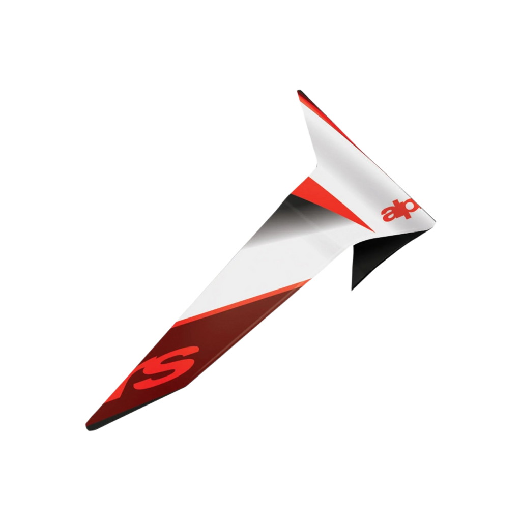 Alpinestars Supertech R10 Team Standard Spoiler, akcesorium do kasku motocyklowego, czarny karbon, czerwony i biały, błyszczące wykończenie, aerodynamiczna część zamienna o ostrym, kanciastym designie i wyrazistym brandingu